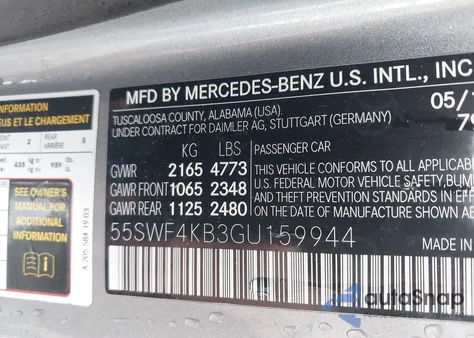 2016 Mercedes-Benz C 300 4Matic/Luxury 4Matic/Sport 4Matic from USA, damaged, VIN 55SWF4KB3GU159944